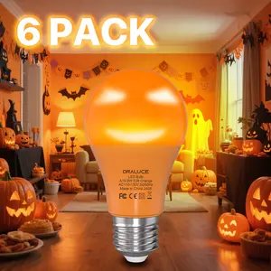 Halloween Orange Light Bulbs Indoor Outdoor, A19 Color Lights Bulb,Colorful E26 LED Bulb 60 Watt Non-Dimmable, for Bedroom, Lamps, Patio, Halloween, Christmas, Party, Holiday, 6 Pack
