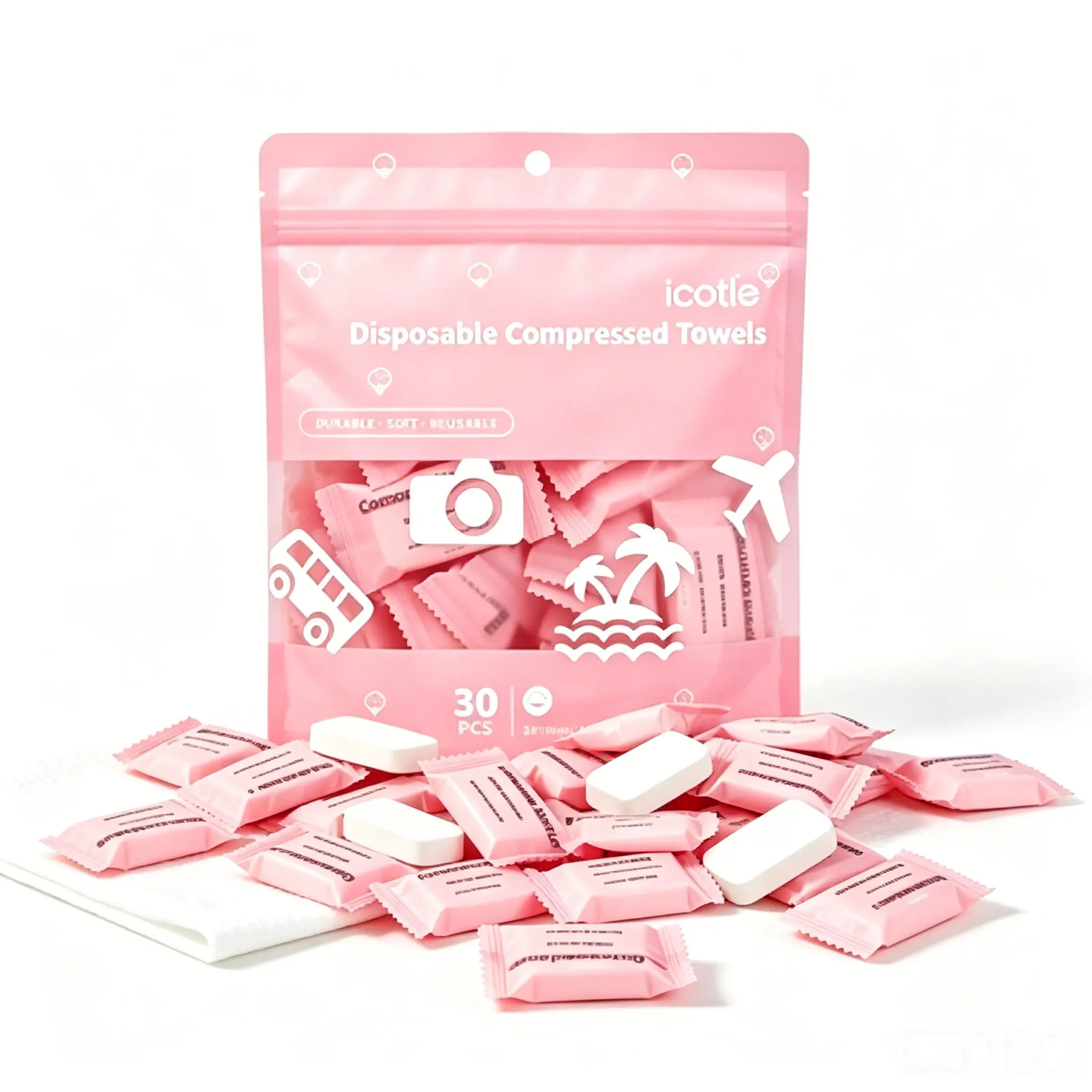 30 Pcs Individually Wrapped Compressed Disposable Towels - Gentle, Water-Expandable, Lint-Free Skincare Tools for Facial Cleansing, Convenient for Travel & Daily Use, Fresh, Gentle Touch
