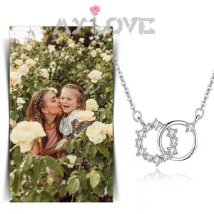 OIDEA 925 Sterling Silver Double Circle Necklace for Women, Cubic Zirconia Interlocking Pendant, Dainty Layering Jewelry