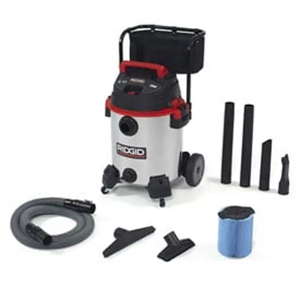 Ridgid 1610RV Pro Contractor Wet & Dry Vacuum - 16 Gal, 6.5 Peak HP, Stainless Steel, Cart for Excellent Mobility (Model B2188109)