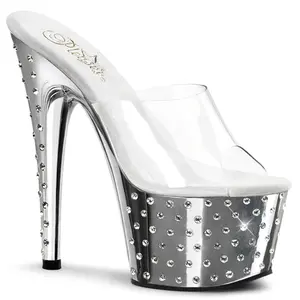 Women's Fashion Classy Elegant Stardust-701 High Heel Sandals - 7 in Heel, Clear-Silver Platform Footwear, High Heels, Heeled