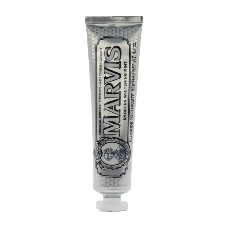 Marvis Smokers Oral Brightening Toothpaste 85ml - High Fluoride, Alcohol Free, Stain Remover, Minty Aroma, Anticaries, Breath Freshening Adults Mouth Care for Bright Smile