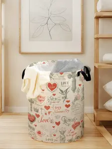 Romantic Pattern Laundry Basket with Handle, Durable Foldable Storage Bin, Large Capacity for Home Use, Valentine's Day Gift