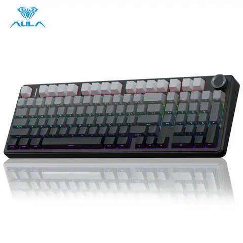 AULA F99 Pro Compact Ergonomic Wireless Mechanical Gaming Keyboard - Hot Swappable with Knob, Tri-Mode BT5.0-USB-C-2.4GHz, Pre-Lubed Switches, Gasket Structure, RGB LED Backlit, Side Printed Black Creamy, Extra 2 Switches, PC Office Accessories, Led Backl