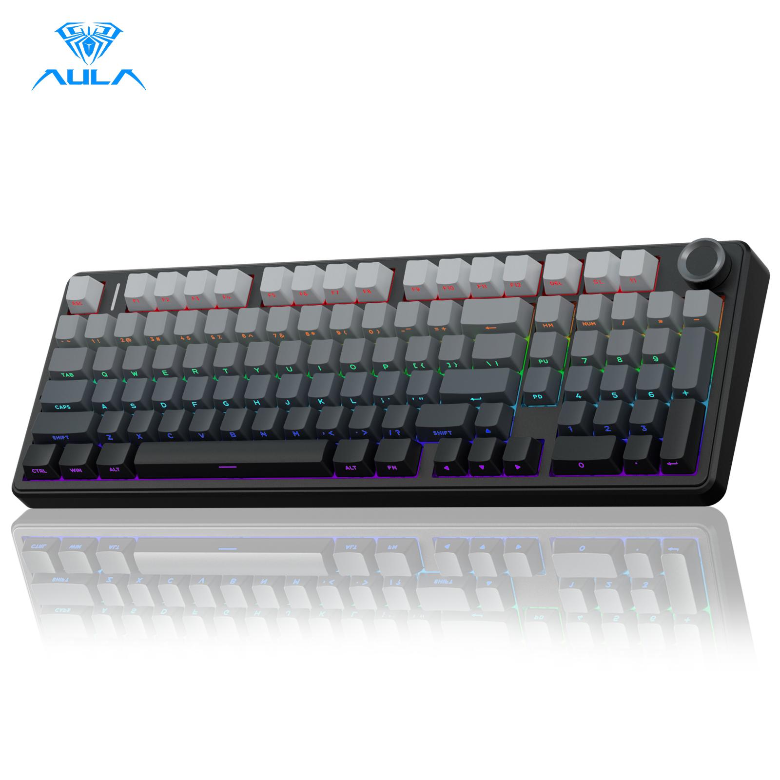 AULA F99 Pro Hot Swappable Wireless Mechanical Keyboard with Knob,Tri-Mode Connection BT5.0/USB-C/2.4GHz,Pre-lubed Switc