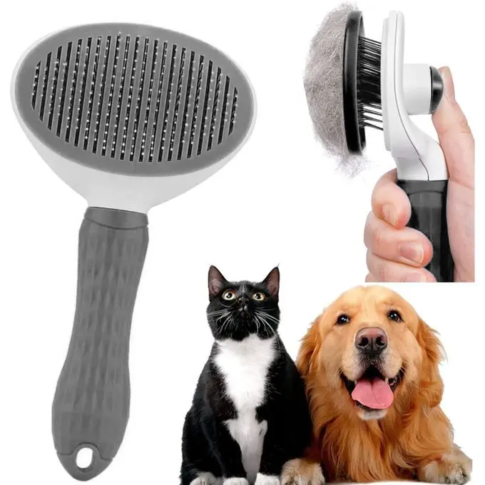 Pink/Gray Self-Cleaning Pet Slicker Brush for Dogs & Cats, Grooming Tool for Loose Fur, Home Care, Travel & Holiday Gifts