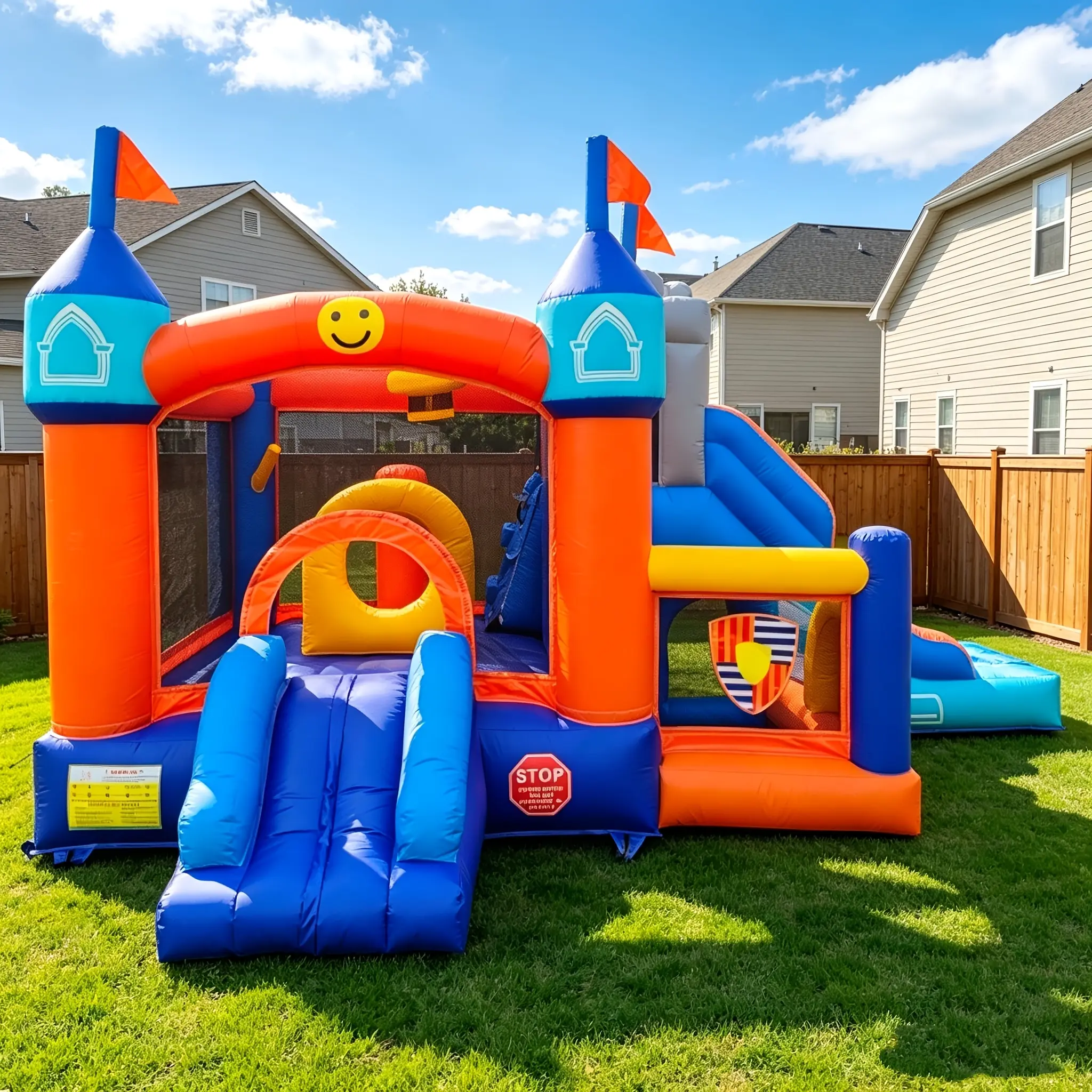 16ft Commercial Bounce House for Big Kids 8-12, 100% PVC Inflatable Obstacle Course Bounce House for Adults, Double Slides, Ball Pit, Outdoor Kids Inflatable Bounce House with Blower