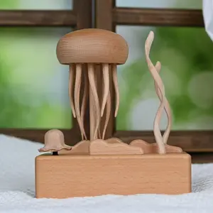Handmade Wooden Mechanical Creative Jellyfish Ornament: Healing Decor Gift & Toy Acrylic Guitar