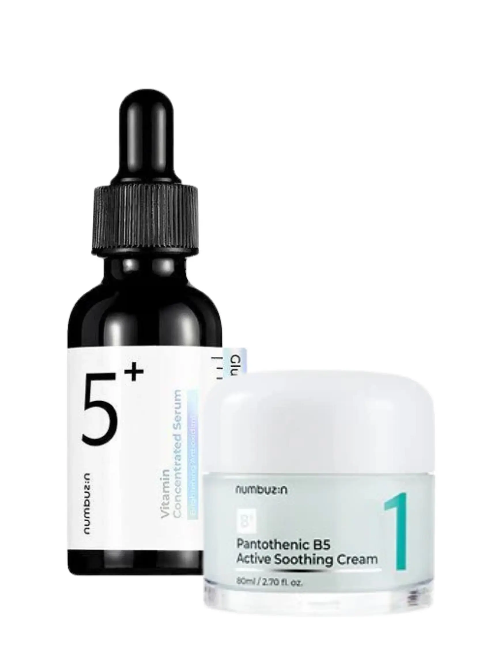 Numbuzin Brightening Duo Set – No.5 Vitamin Serum 50ml + No.1 B5 Soothing Cream 80ml for Radiant Skin