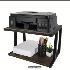 Office Printer Shelf Simple 2-Tier Desktop Printer Shelf Wooden Storage Shelf Multifunctional Desk Organizer Fax Machine Scanner Document Book Shelf