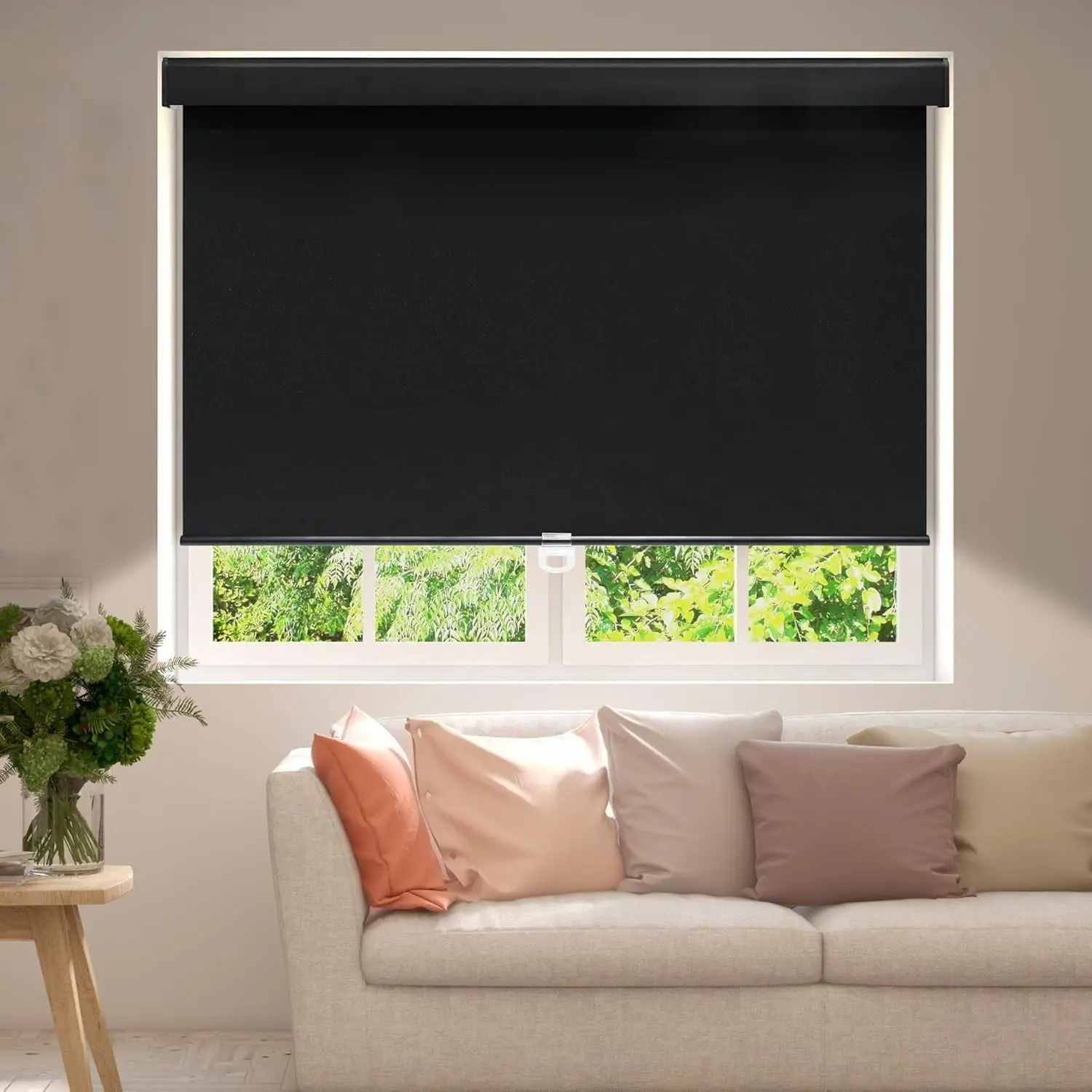 Cordless Blackout Roller Shades Blinds for Windows Free-Stop,Thermal Insulated UV Protection Privacy Window Shades for Home,Bedroom and Office (Black, 24" W X 72" H)