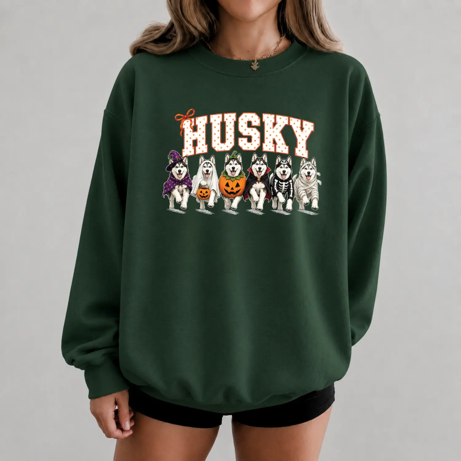 Husky Halloween Sweatshirt, Funny Husky Crewneck, Cute Husky Graphic Pullover, Women's Fall Sweatshirt, Cozy Autumn Halloween Outfit