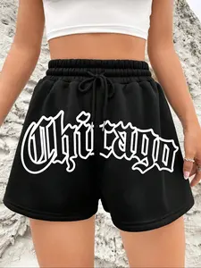 Women's Letter Print Drawstring Waist Shorts, Casual Comfy Shorts for Summer, Fashion Women's Bottoms for Daily Wear, Casual Fashionable Shorts