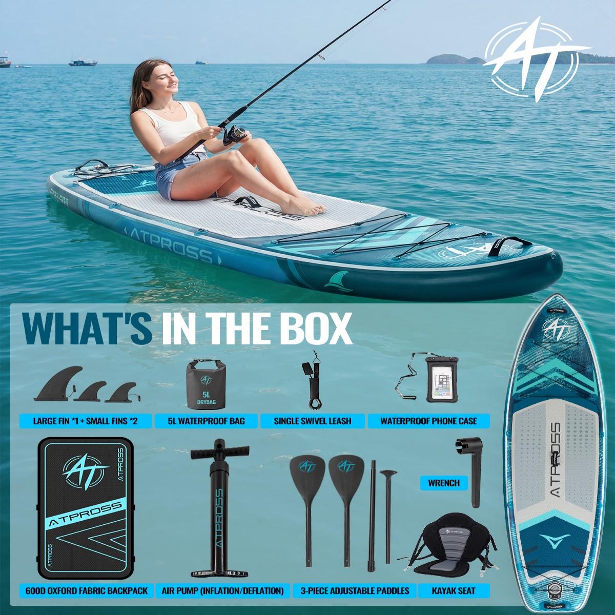 [Spring Glow Up] 11'6"×35" Inflatable Stand Up Paddle Board, 450LBS Capacity, Premium SUP with Kayak Seat for Paddling, Fishing, Yoga & Kayak, Wide Non-Slip Deck, Double-Ended Paddle, Two-Way Pump & Full Accessories