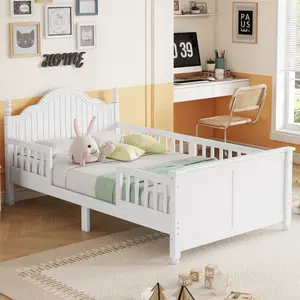 Twin Size Platform Bed Wood Bed Frame with Headboard and Footboard, No Box Spring Needed, White