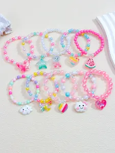 [10pcs Clouds Bracelet] 10pcs Cute Clouds and Butterflies Charm Beaded Bracelet Set | Girls Love Suitable for Festivals, Parties, Birthday Gifts, Random Colors，The style and color are random and not limited to the picture
