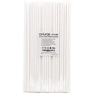 10 Inch Long Paper Drinking Straws, 0.24" Diameter - White, 100 counts