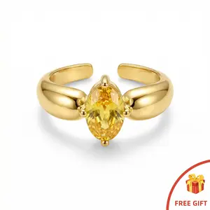 Vintage Marquise Yellow Stone Open Ring, Minimalist Statement Everyday Jewelry, Ideal Gift for Women