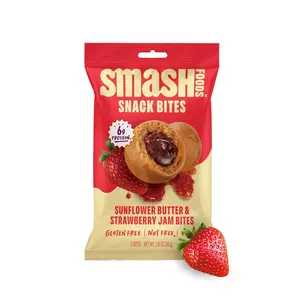 Smash Foods Strawberry Energy Bites | 5 Gluten-Free Vegan Snack Balls with No Sugar Added | 6g Protein, Superfood Jam, Chia Seeds | On-the-Go Convenience | Sunflower Butter & Strawberry | 8 Packs