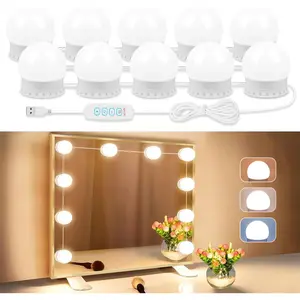 LED Vanity Lights For Mirror, Stick on with 10 Dimmable Bulbs, 3000K 4000K 6500K & 10 Level Brightness Adjustable, USB Cable, Hollywood Mirror Lights for Makeup Dressing Room Bathroom