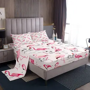 Feelyou Breathable Watercolor Pink Bedding Set with Deep Pockets, Palm Tree Accents - Multi-Size Sets Including Fitted Sheet, Flat Sheet for Kids
