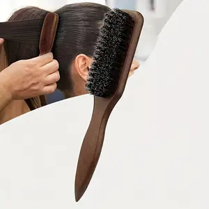 Boar Bristle Hair Brush Slick Back, Sleek Ponytail Bun & Smoothing Baby Hairs, Curly Hair Styling, Beard Comb, Grooming Tool