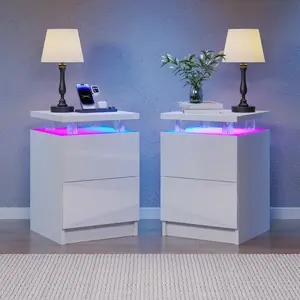 Aoxun Nightstand Sets of 2, Modern LED Coffee Bedside Tables with Adjustable Lights & Storage Drawers, 15/18 Inch Options for Bedroom