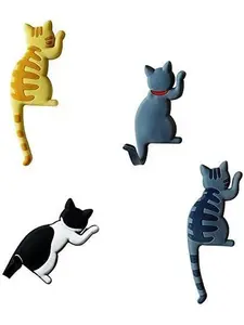 Cute Multifunction Cat Magnetic Refrigerator Sticker Fridge Magnet Hanging Hook 2 in 1 Gray cat/Black white cat/Yellow striped cat/Gray Yellow striped cat 4pcs