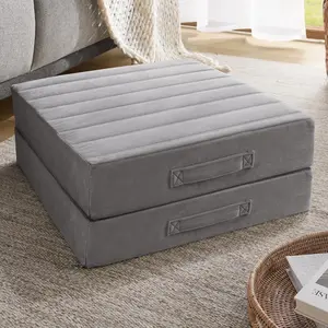 High Density Foam Floor Pillow 2 Sets, Large Meditation Cushions Seating for Adults and Yoga, 5" Thick Washable Couch Cushion with Soft Tufted Covers - 22 Inch Grey