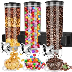 Triple Dry Food Dispensers, Grain Dispenser Wall Mount Candy Dispenser, Snack Dispenser for Store Oatmeal Coffee Bean Nuts, Wall Kitchen Food Container with 3 Cups, 4.5L