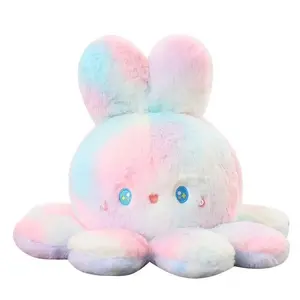 Stuffed Animal 20-50cm Fluffy Flip Plush Toy Colorful Rabbit Octopus Double Face Reversed Cosplay Plushie Peluche Cuddly Gifts