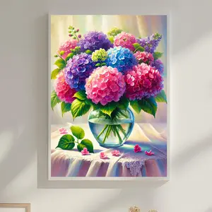 5D DIY Diamond Art Painting By Number Kits for Adults, Blue and Red Flower Hydrangea, Diamond Art Full Drill Beads Embroidery Wall Art Home Decoration 12x16inch