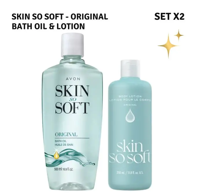 Avon Skin So Soft Original Bath Oil & Lotion Set X2 Jojoba Oil Moisturizing Body Care Duo