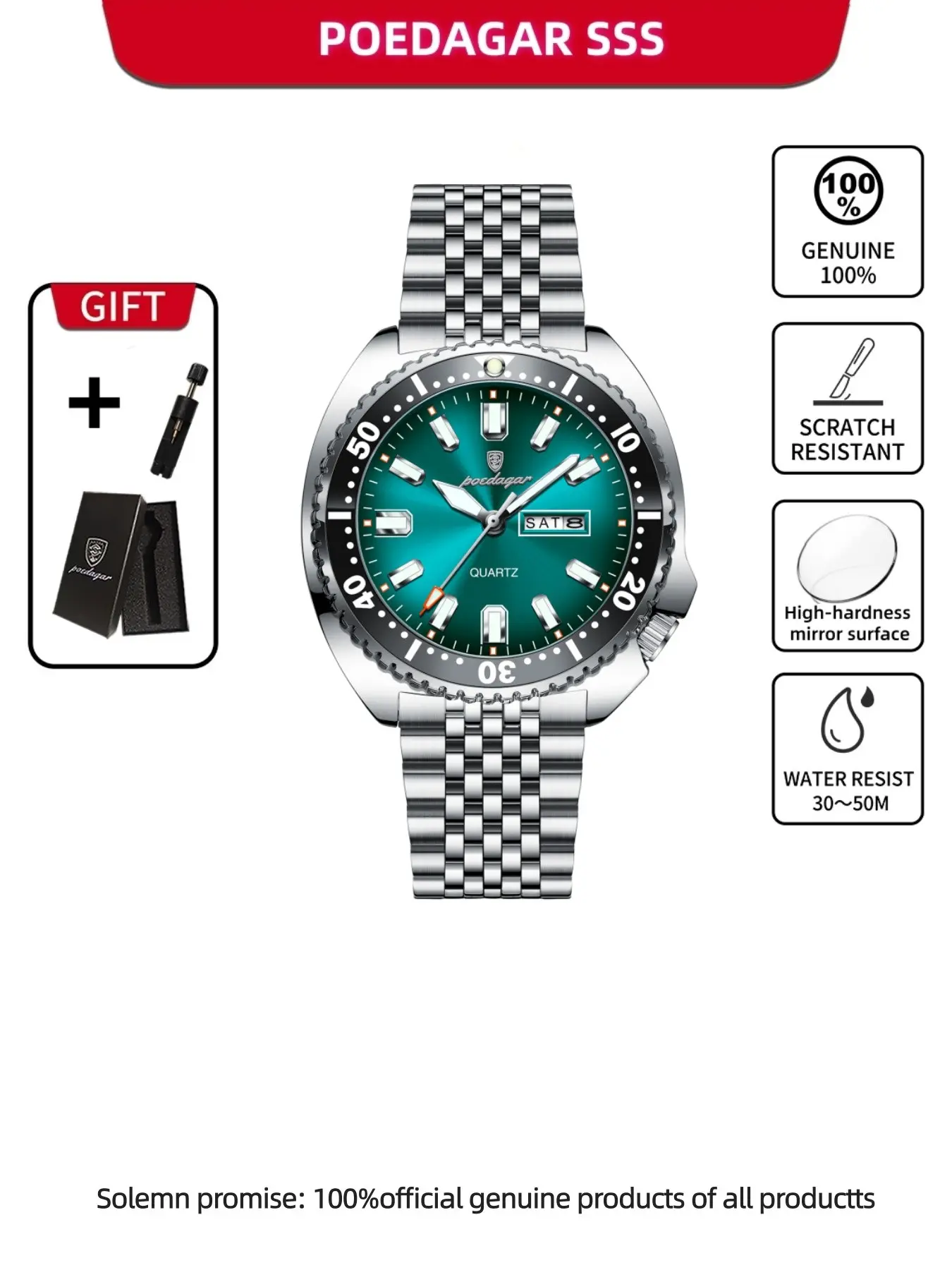 Poedagar Business Watch Men's Date Waterproof Luminous Luxury Men's Watch, Stainless Steel Watch Men's Quartz Leisure Watch, Analog Quartz Wristwatch