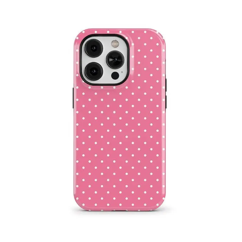 Polka Dot Tough Phone Case - Aesthetic Pink and White Cover For iphone 17 pro phone cases Air 16 15 14 pro promax plus 13 12 11 cases Samsung Galaxy 5G 23 24 25 Ultra Gift Rubber Shiny