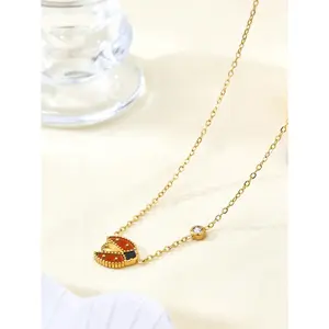 Dainty Ladybug Necklace, Lucky Charm Pendant in 18K Gold Plated Stainless Steel, Delicate Minimalist Jewelry Gift for Women