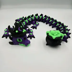 Mystic Witch Dragon with Cauldron – Articulated Collectible Figurine Decor Gifts Accessory Halloween Spooky Ornaments Magical