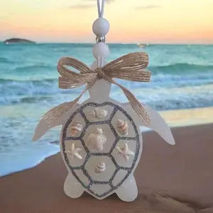 Sea Turtle Long Lasting Scented Car Freshie - White And Silver Sparkling Turtle Design with Bow, Unique Scent for a Pleasant Driving Experience