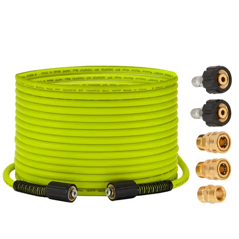 M MINGLE Pressure Washer Hose - 50 ft x 1/4 inch, 3600 psi, Abrasion & Kink-Resistant, Outdoor Universal Replacement for Simpson, Generac, Craftsman, Briggs & Stratton, M22 14mm Fittings, 2 Adapter Sets, Quick Connect Kits for Car, Pool, Floor Cleaning