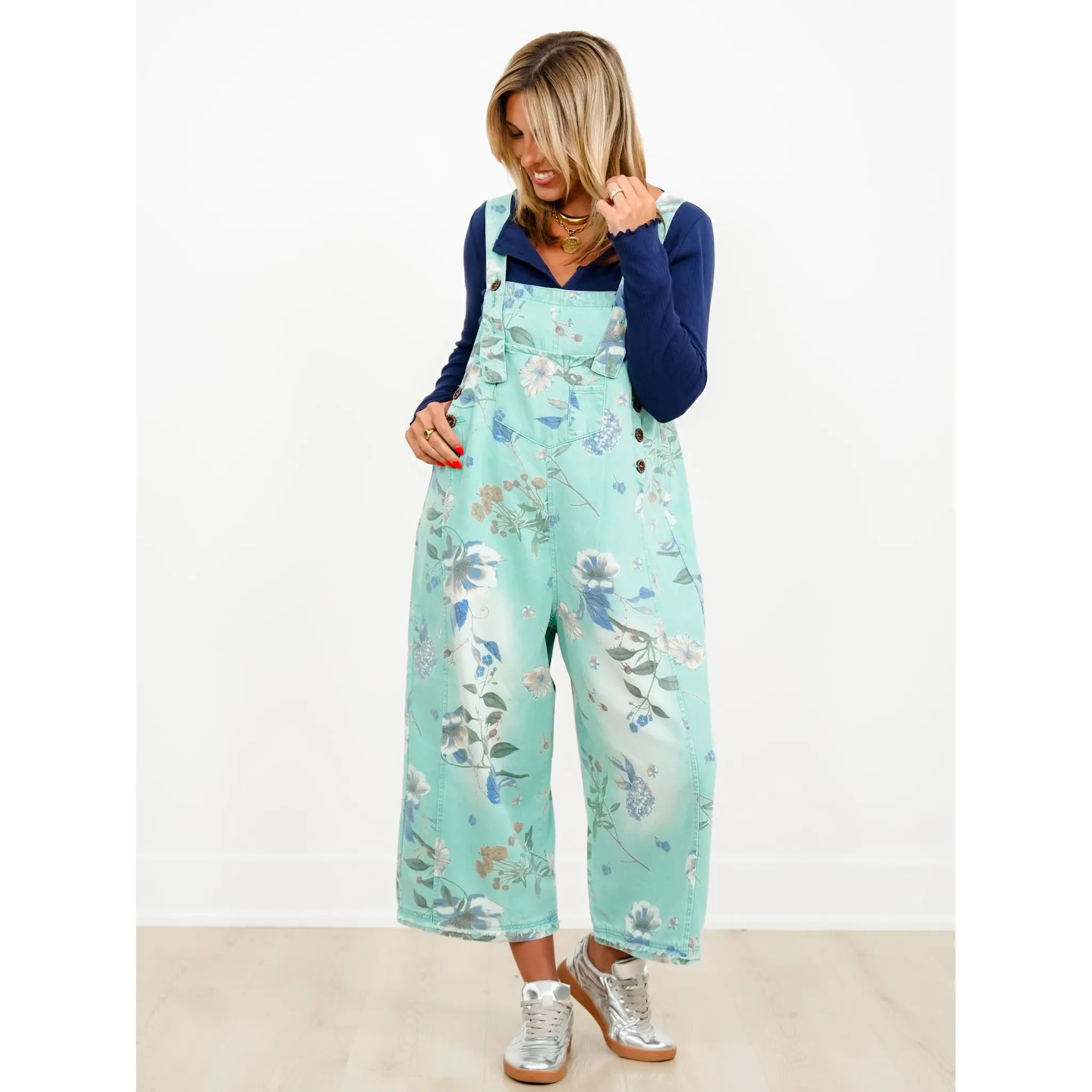 Floral Print Relax Fit Bib Overalls