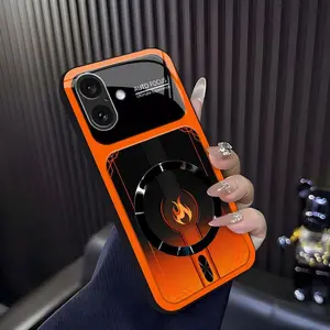 Cyber Mecha Flame MagSafe Compatible High Gloss Tempered Glass Protective Case with Shockproof Frame for [iPhone 16 Plus] 952