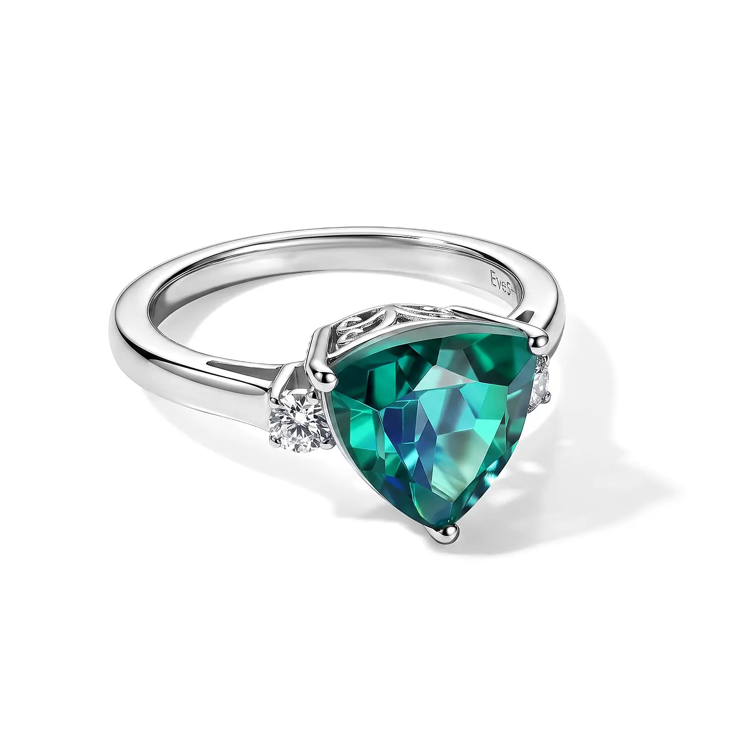 EverTrue Peacock Triplet Quartz ,  Moissanite  Main Stone With Side Stone Ring in Platinum Bond (Size 7.0) 3.68 ctw