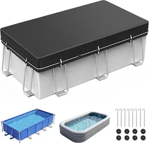 8x14Ft Rectangular Swimming Pool Cover for Above Ground Pool, Solar Winter Pool Cover with Full-Circle Windproof Buckle, Waterproof and Dustproof