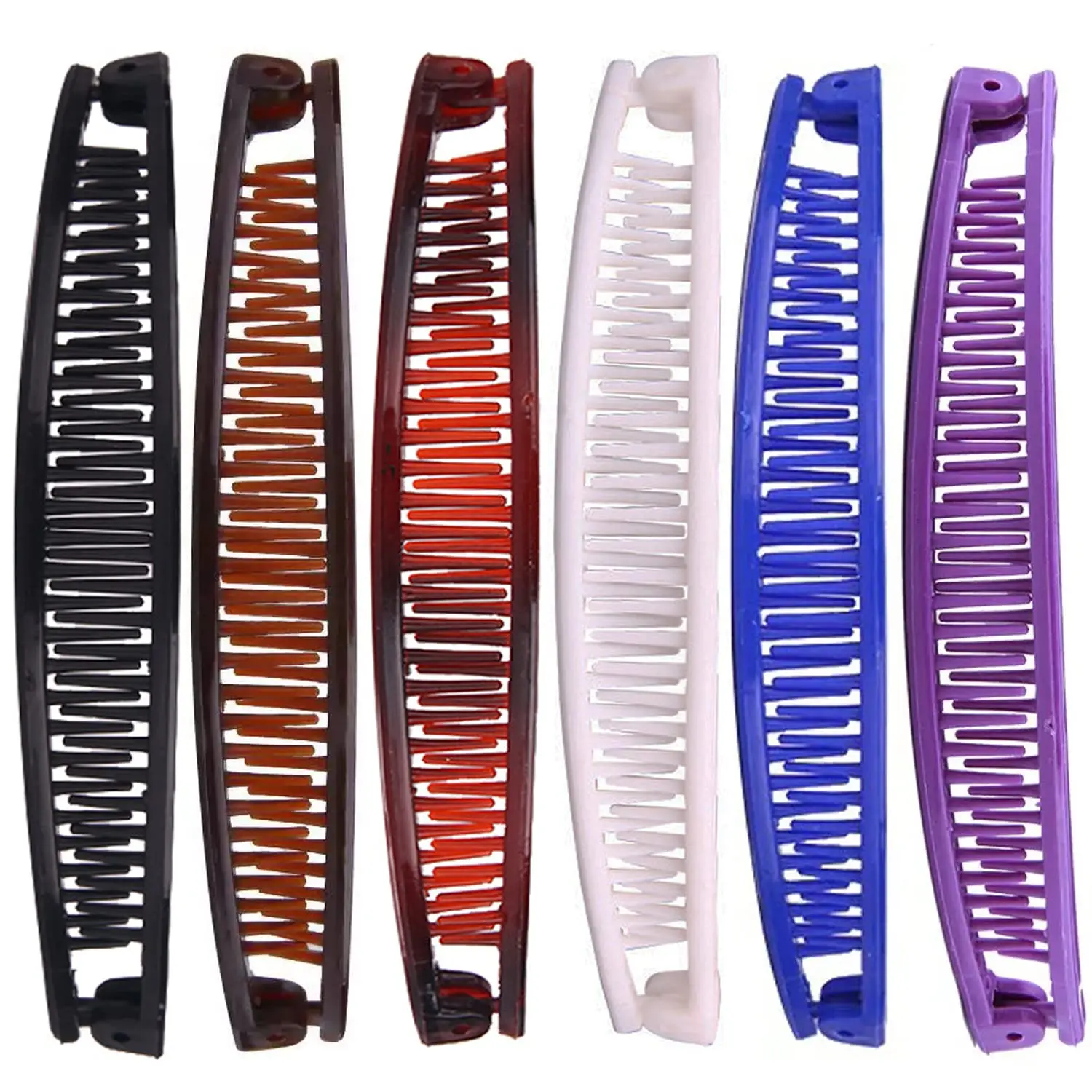 Women's 6-Piece Banana Clips Set - Vintage Fish-Shape, Classic Clincher Claw Clips with Strong Grip for Thick & Fine Hair Ponytails, Clawclips, Banana Hair Clips