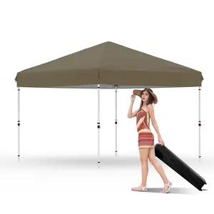 Garvee Heavy Duty 10x10 ft Pop Up Canopy Tent with Waterproof Cover, Adjustable Heights, Sturdy Metal Frame, Easy Setup, and Wheeled Carry Bag for Outdoor Events, Parties, Camping, and Backyard Use in Brown