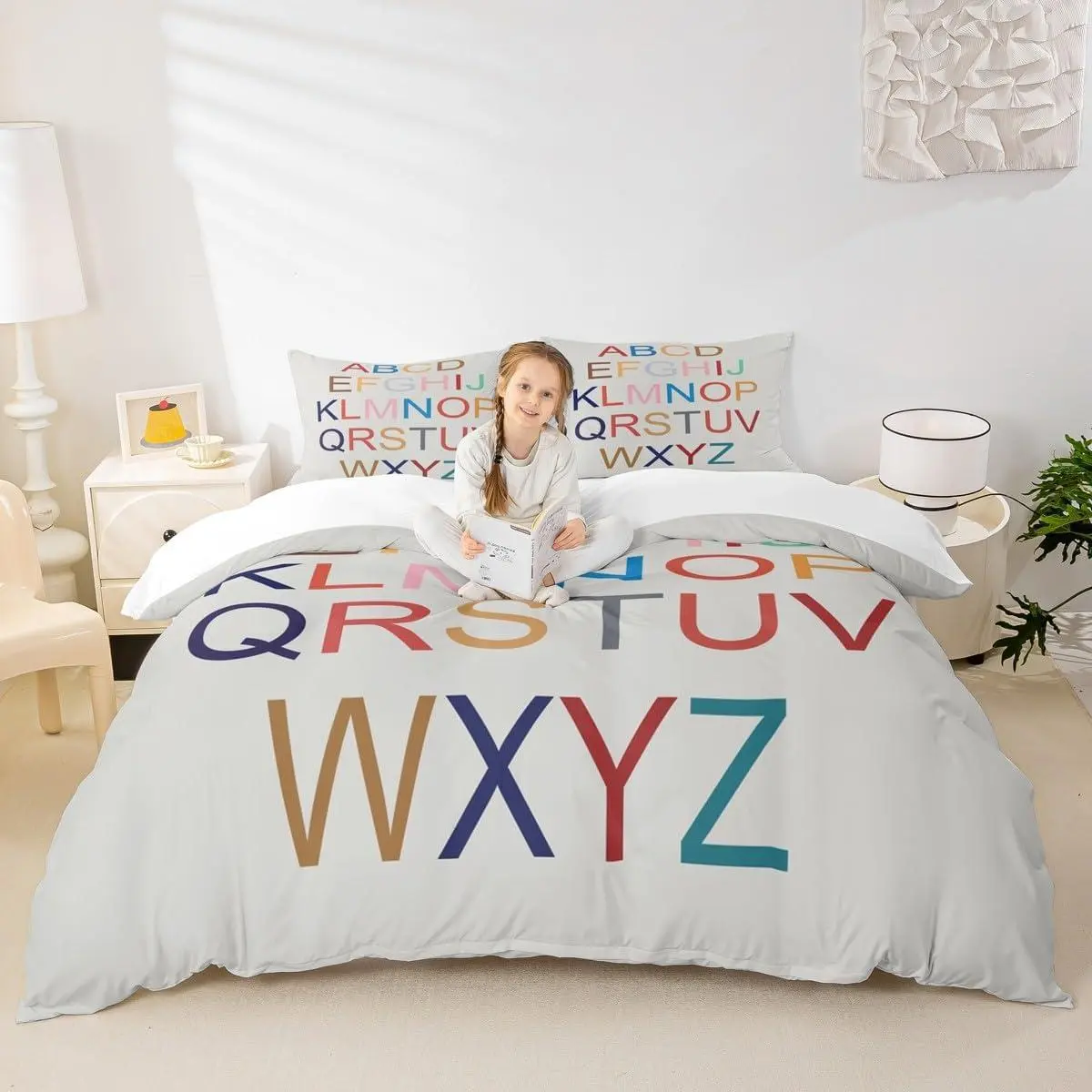 3D Alphabet Duvet Cover,Kids Colorful Alphabet Bedding Set,English Alphabet Comforter Cover for Boys Girls Room Decor,Learning Alphabet Bedspread Cover with (No Comforter)
