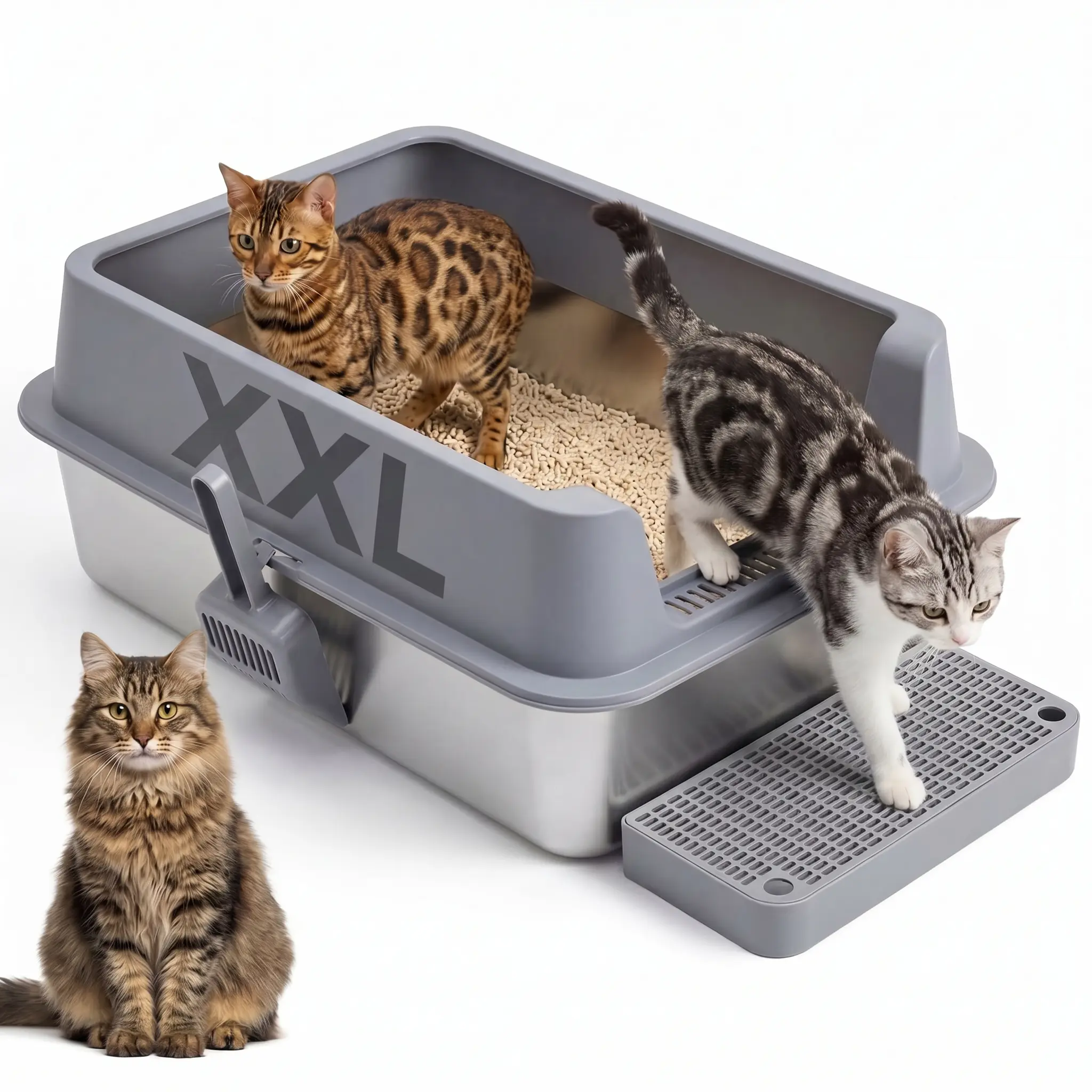 Topyangs Large Foldable Stainless Steel Cat Litter Box with Lid, High‑Sided Privacy & Odor‑Control Litter Pan, Rust‑Resistant Non‑Stick Surface, Free Litter Scoop Included, Works with Modern & Clay Cat Litter for Multi‑Cat Households，backtoschool