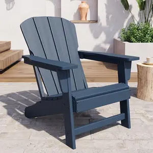 Garvee Modern HDPE Plastic Adirondack Chair - Oversize 380 LB Poly Lumber Weather Resistant Firepit Chair - Outdoor Patio Chairs with Wooden Textured for Garden, Backyard, Lawn, Deck, Pool, Porch - Navy Blue