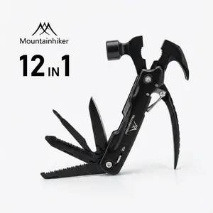 12-in-1 Multi-Functional Camping Hammer for Emergency Rescue Stainless Steel Folding Survival Tool