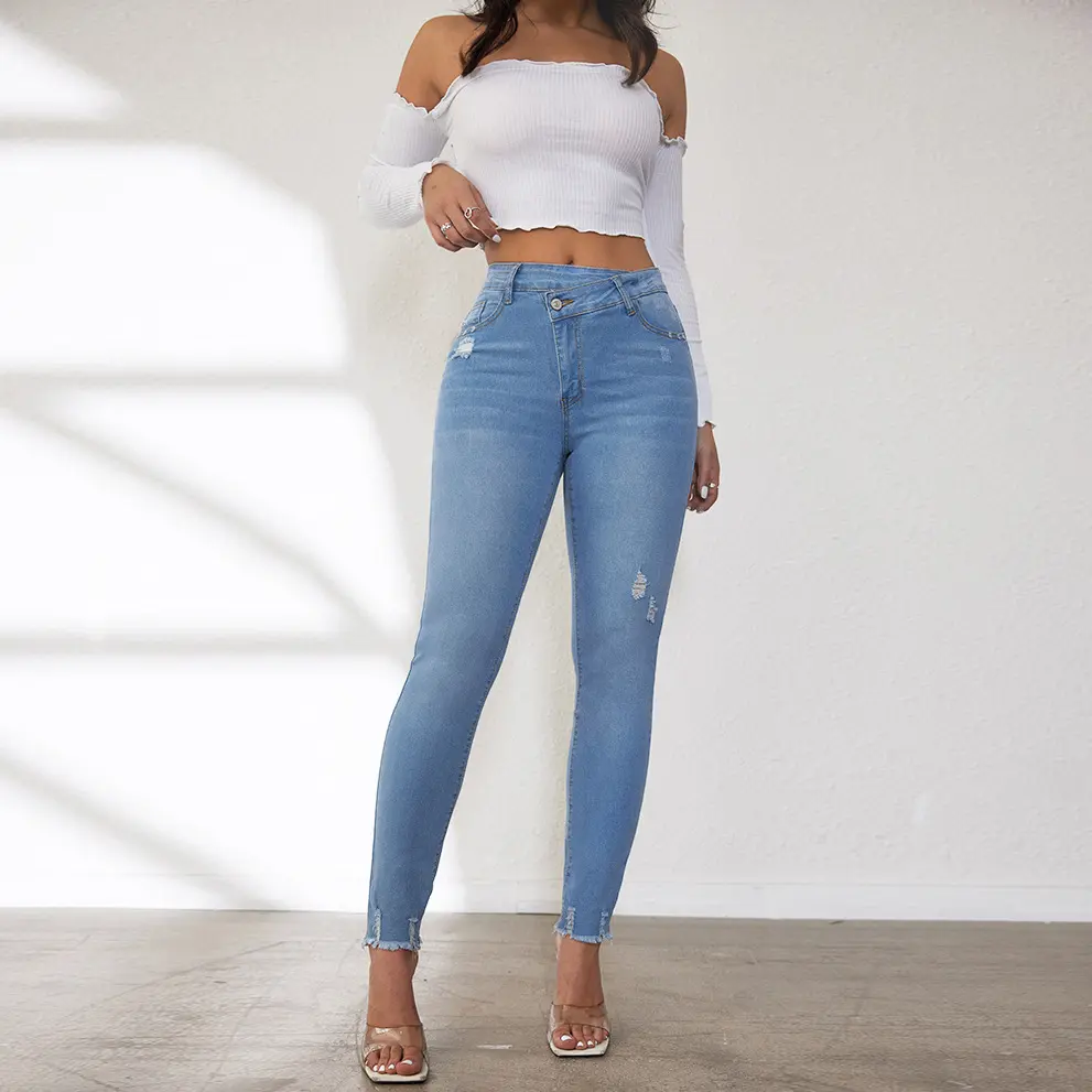 Women's 2025 Spring High-Waist Slimming Raw Edge Small Straight Foldable Denim Jeans - All Seasons Streetwear Minimalist Basic Bottom Trousers for Thanksgiving, Easter, Valentines Day